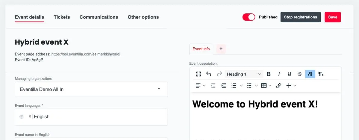 ticket sales page creation in ticket sales software